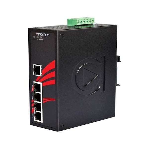 5-Port Industrial PoE+ Unmanaged Ethernet Switch, w/4-10/100Tx *+ 1-10/100Tx, 1236VDC